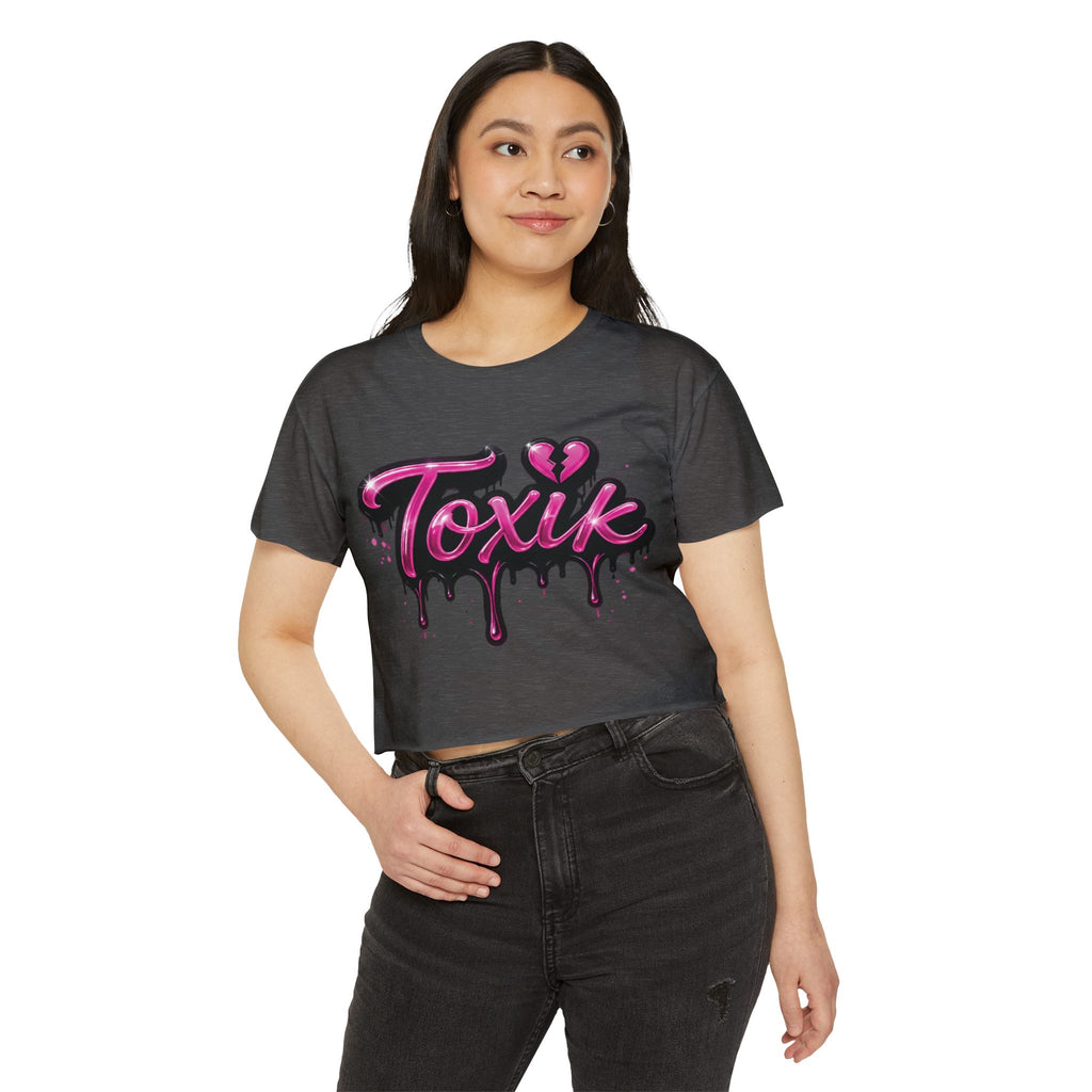Toxik Graphic Crop Top — Pink Drip Festival Tee for Women