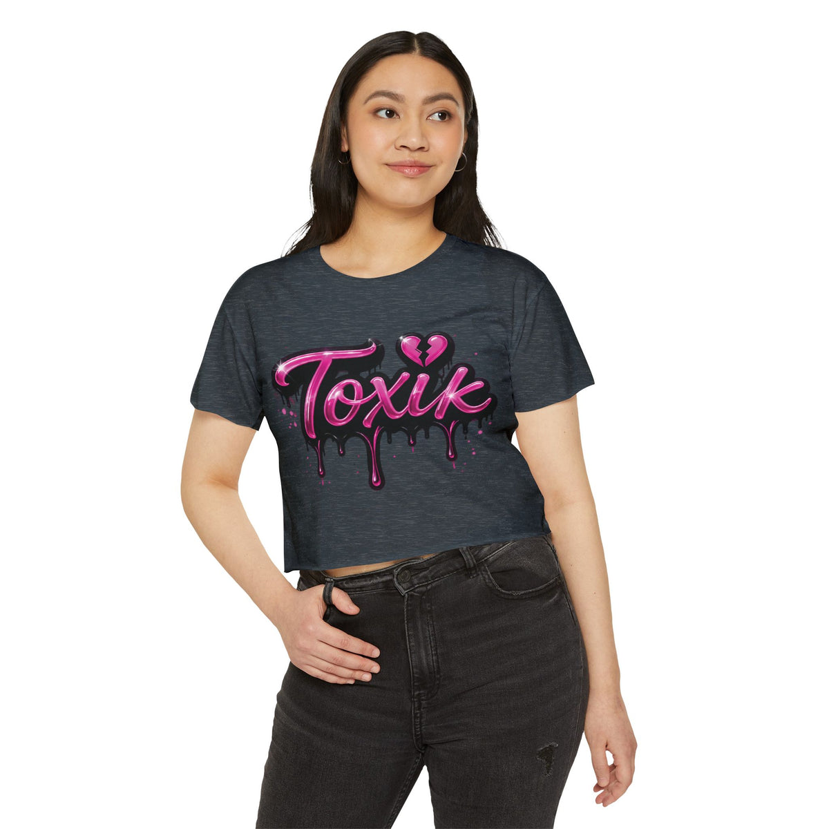 Toxik Graphic Crop Top — Pink Drip Festival Tee for Women