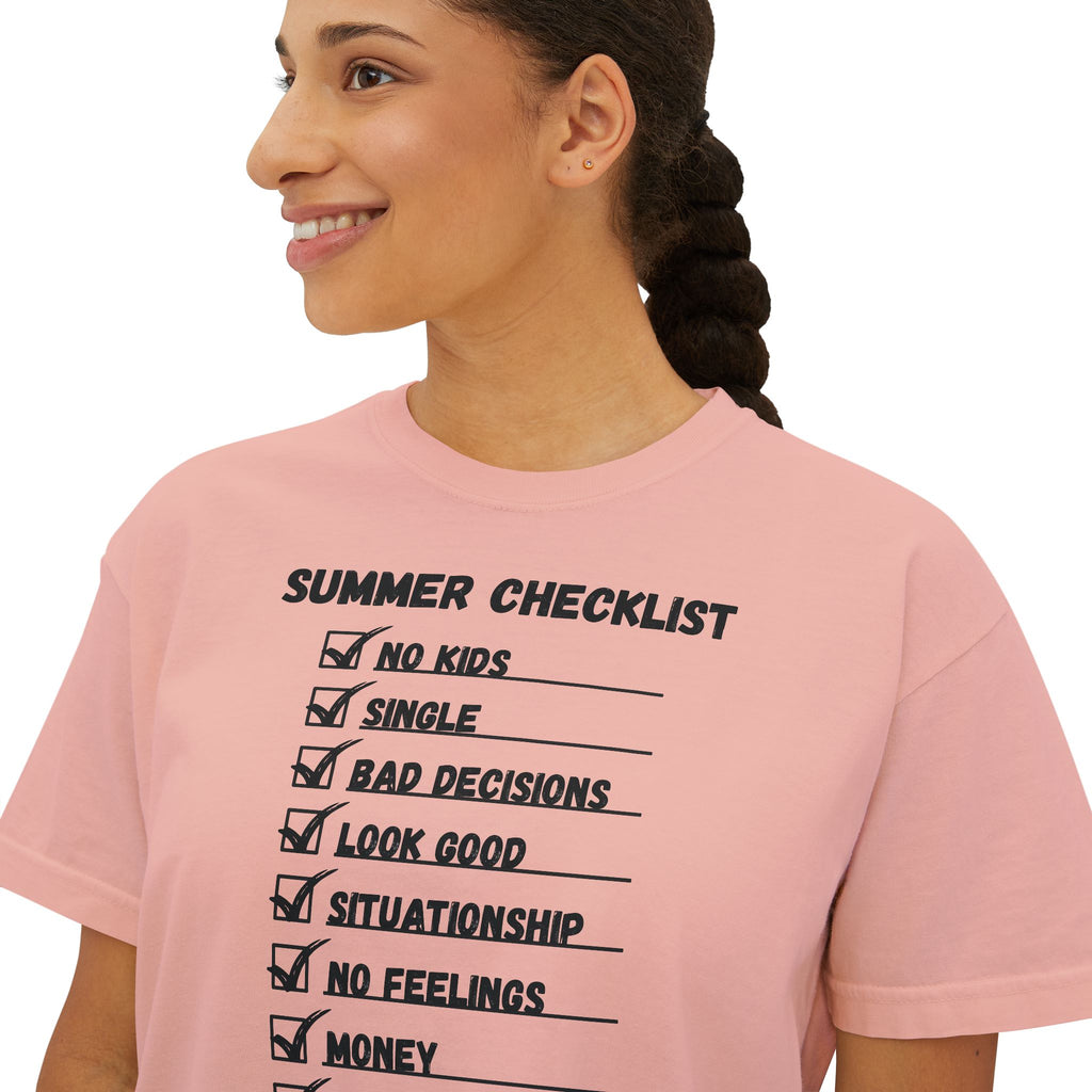 Summer Checklist Boxy Tee — 'Summer Checklist' Graphic Women's Boxy T-Shirt