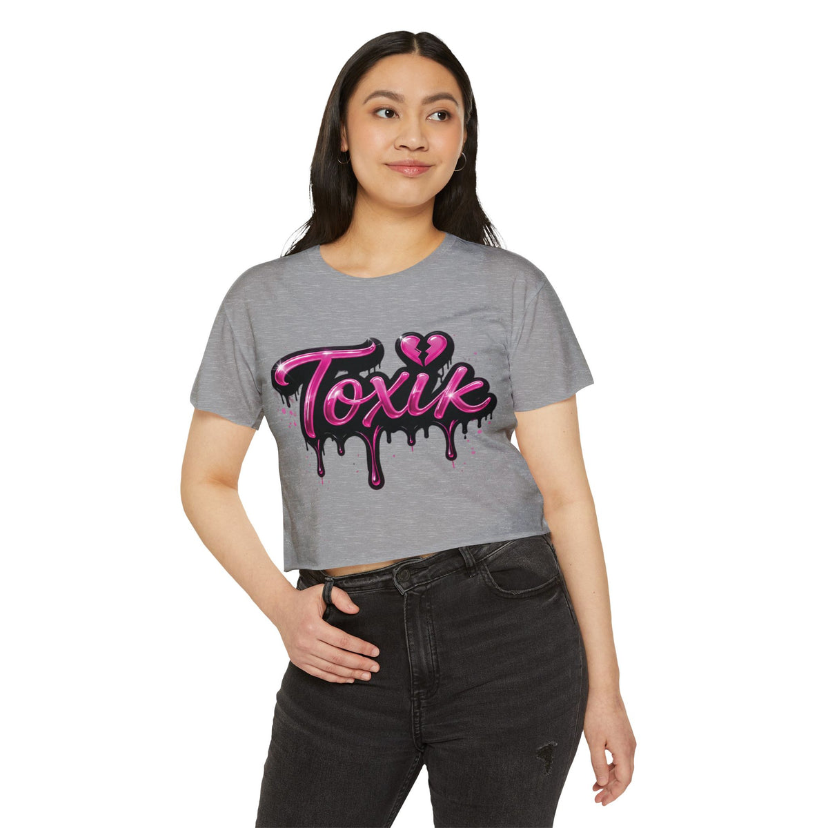 Toxik Graphic Crop Top — Pink Drip Festival Tee for Women
