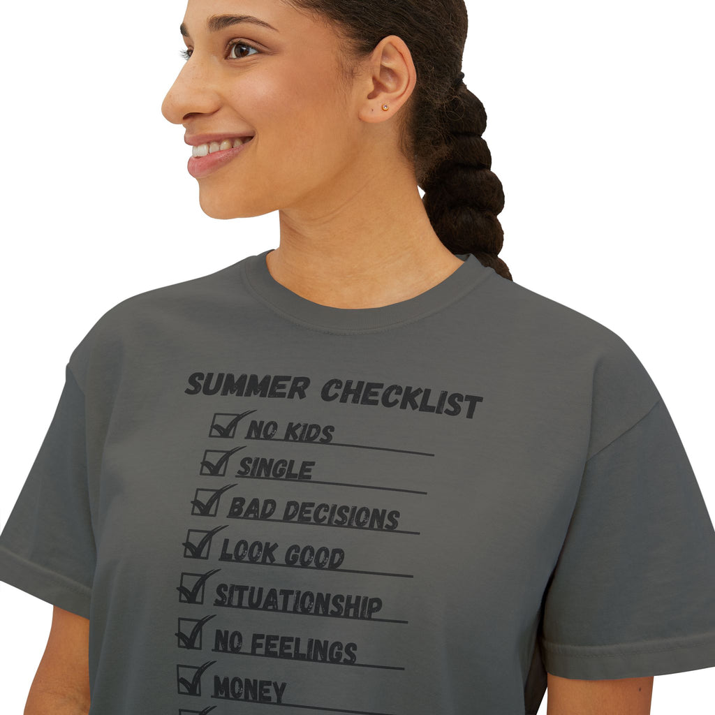 Summer Checklist Boxy Tee — 'Summer Checklist' Graphic Women's Boxy T-Shirt
