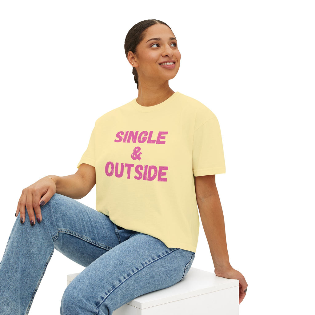 Women's Boxy Tee — "Single & Outside" Pink Statement Crop Top