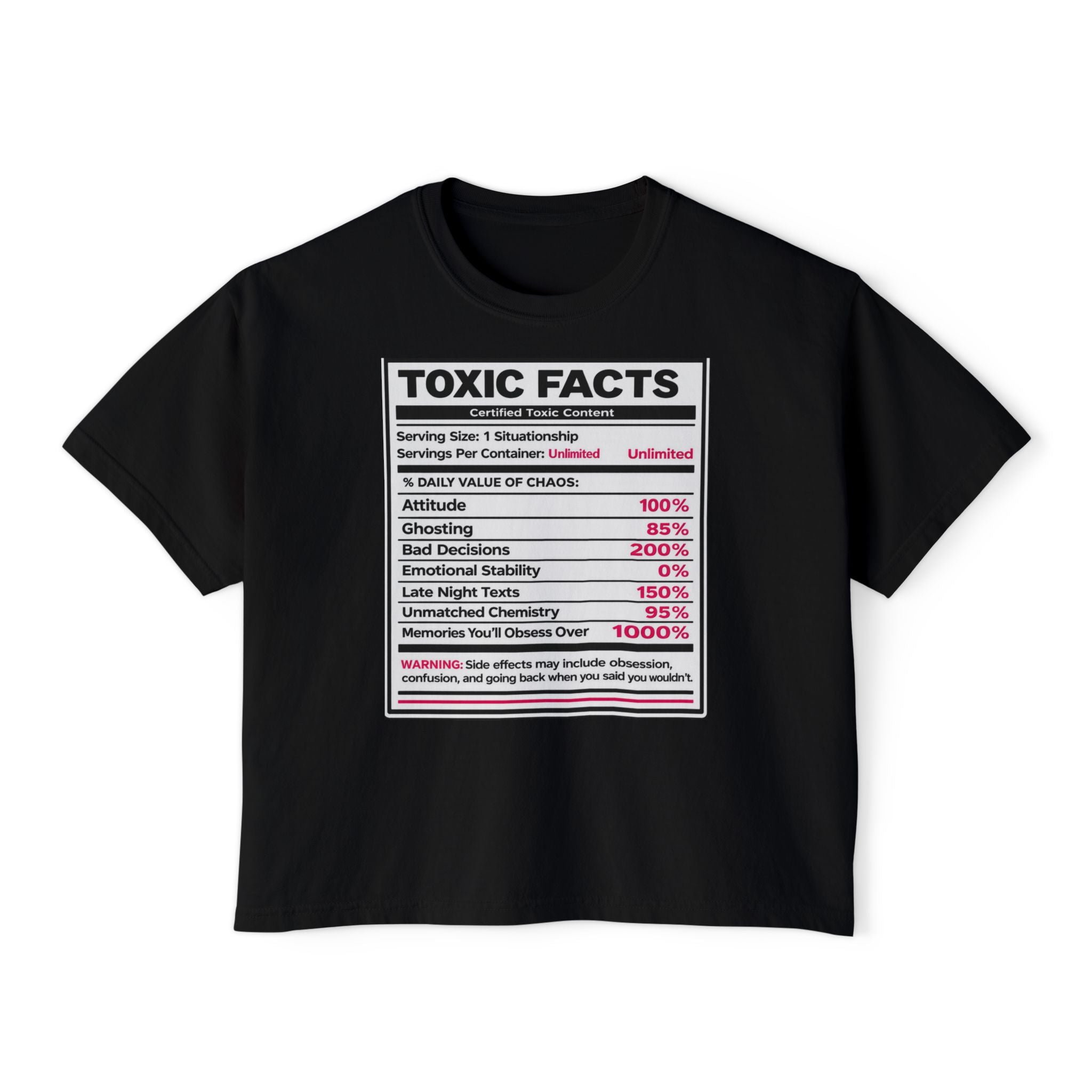 Toxic Facts Graphic Tee — Funny “Toxic Facts” Nutrition Label Shirt