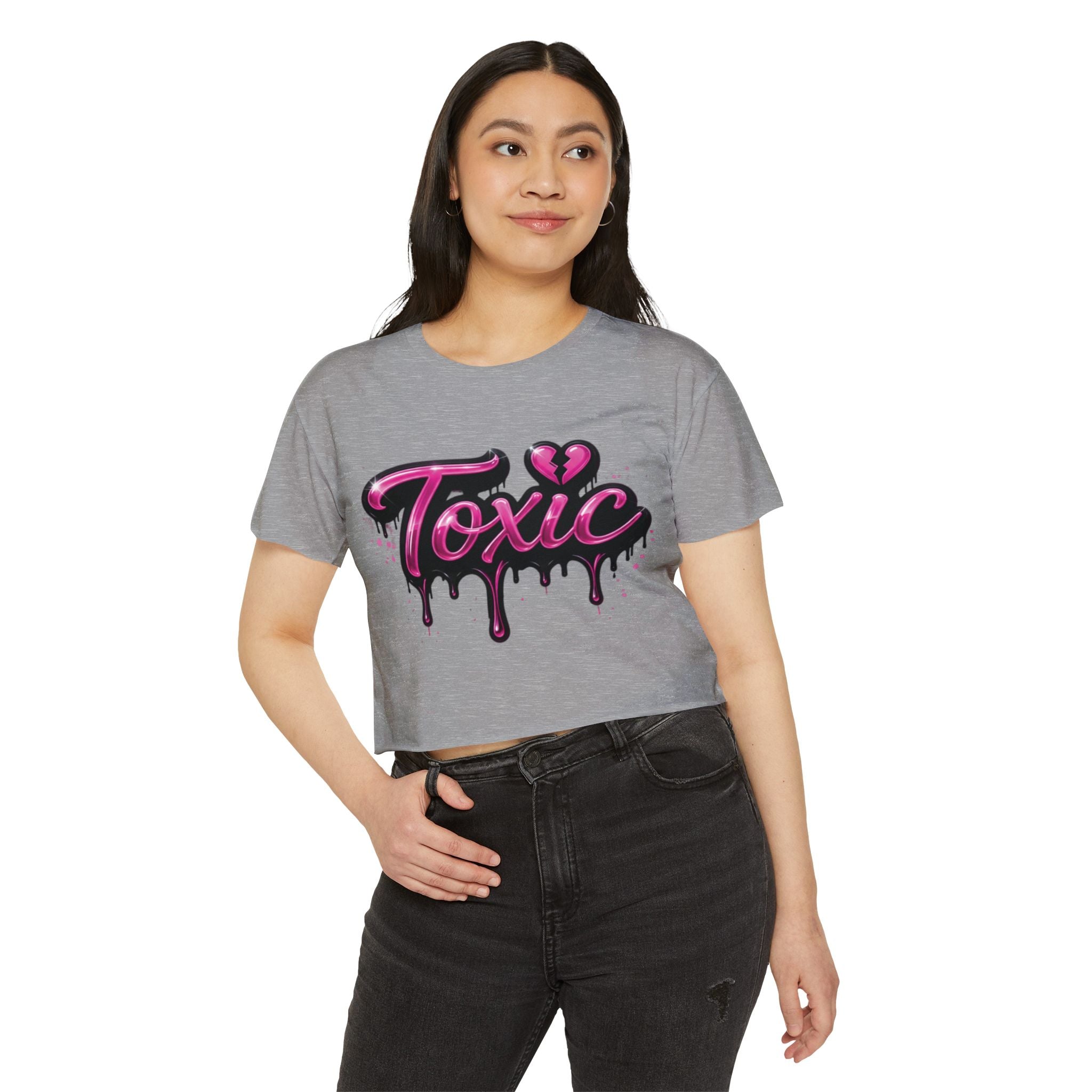 Toxic Graphic Crop Top — Pink Drip Festival Tee for Women