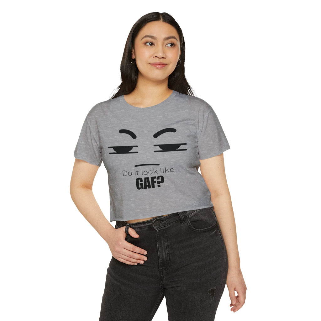Do it look like I GAF? Face Graphic Crop Top | Sassy Text Tee