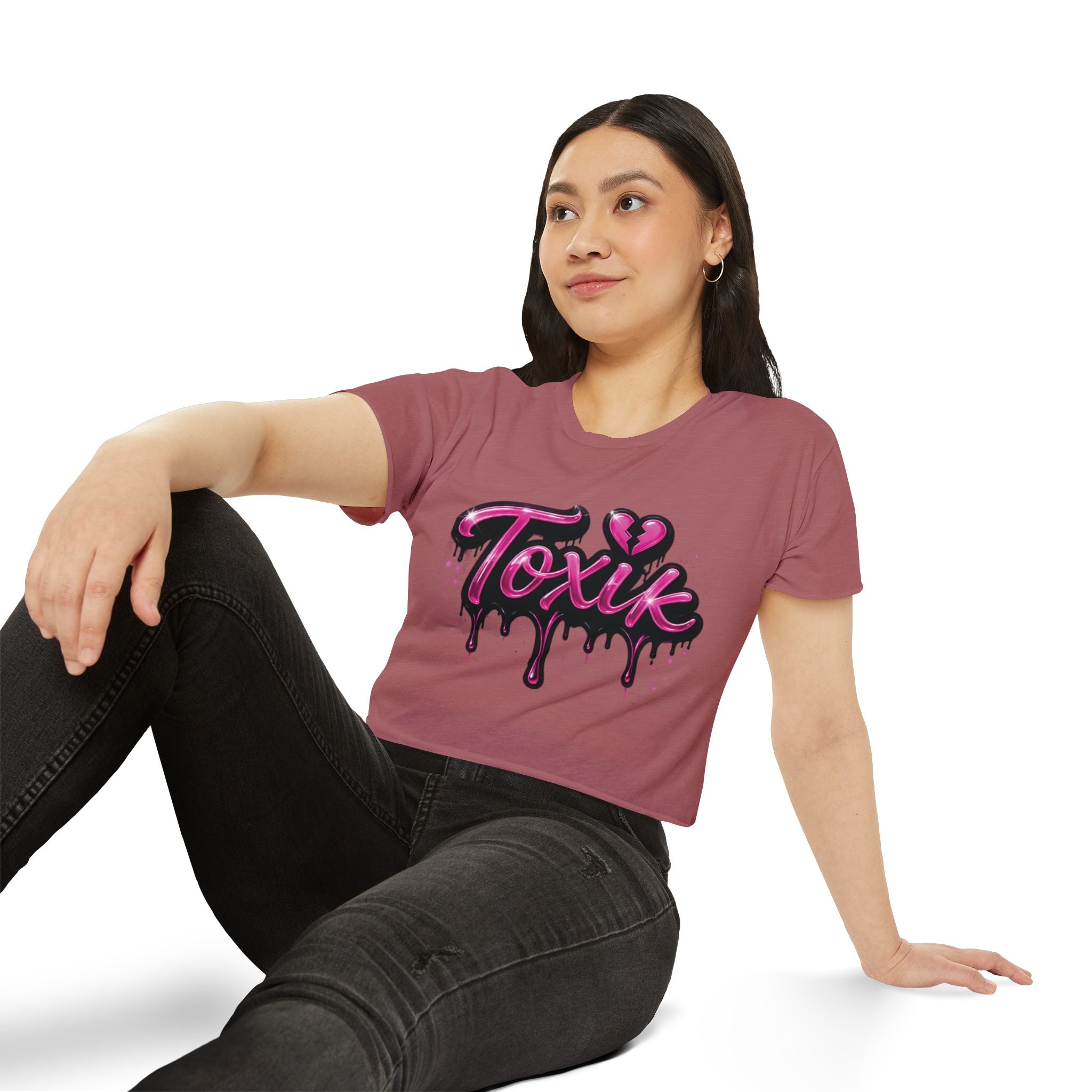 Toxik Graphic Crop Top — Pink Drip Festival Tee for Women