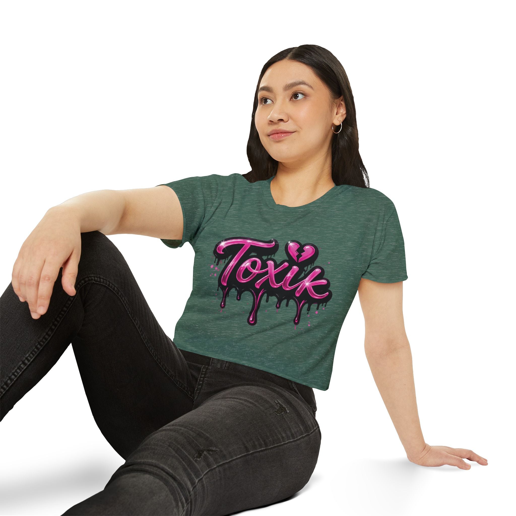 Toxik Graphic Crop Top — Pink Drip Festival Tee for Women