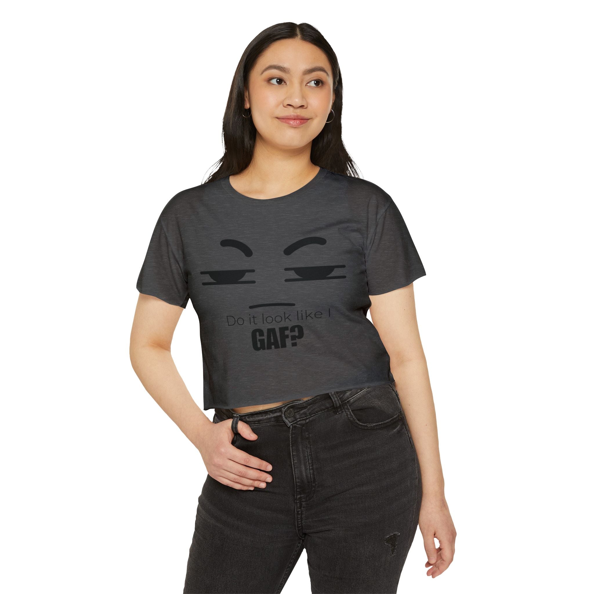 Do it look like I GAF? Face Graphic Crop Top | Sassy Text Tee