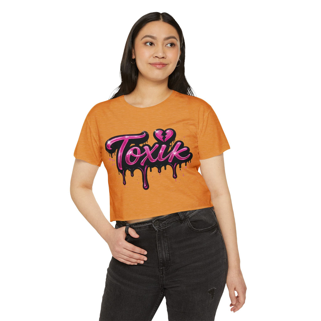 Toxik Graphic Crop Top — Pink Drip Festival Tee for Women