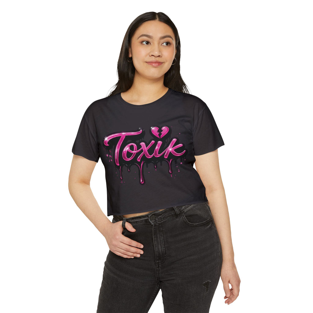 Toxik Graphic Crop Top — Pink Drip Festival Tee for Women