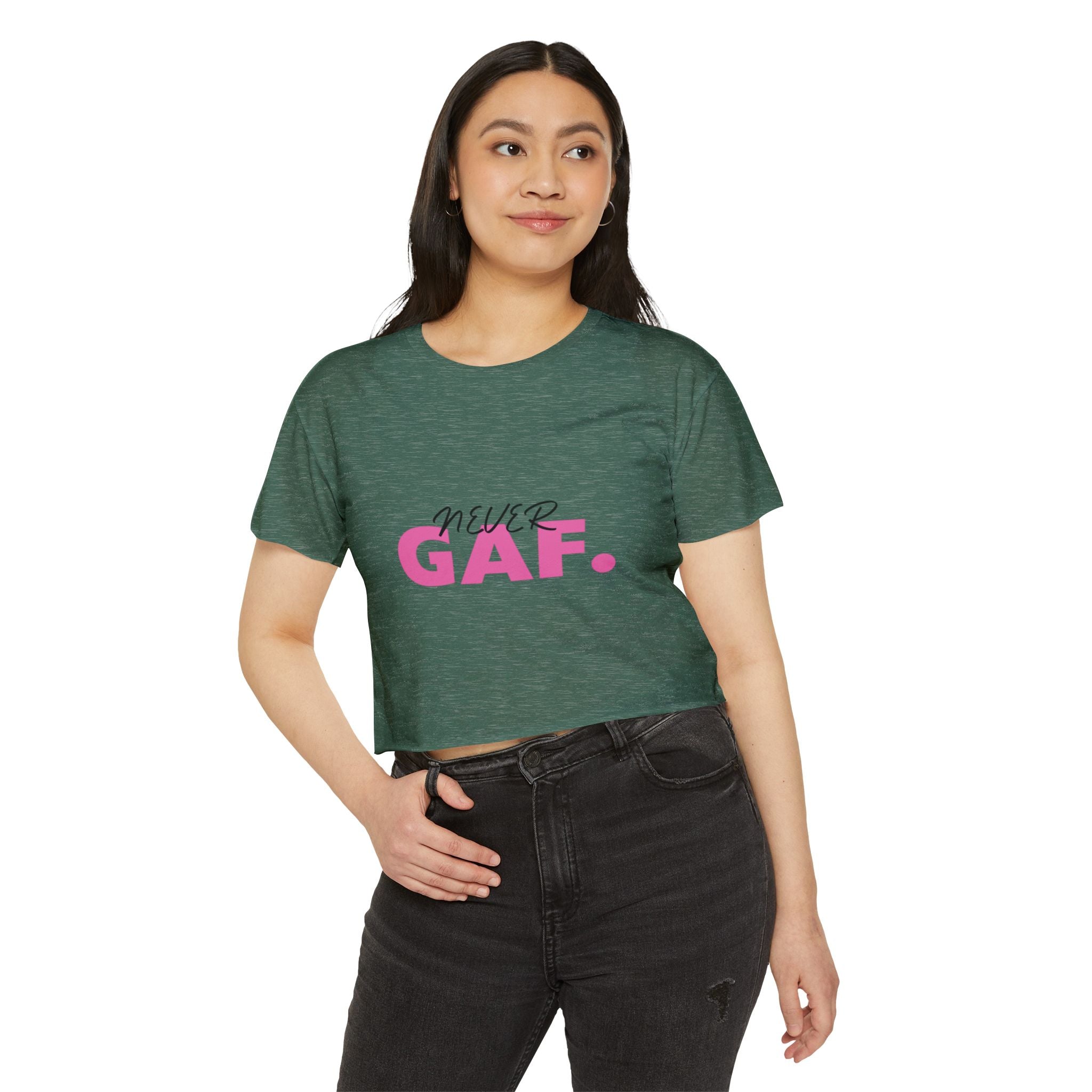Never GAF Crop Top | Bold Pink Typography, Festival Graphic Tee