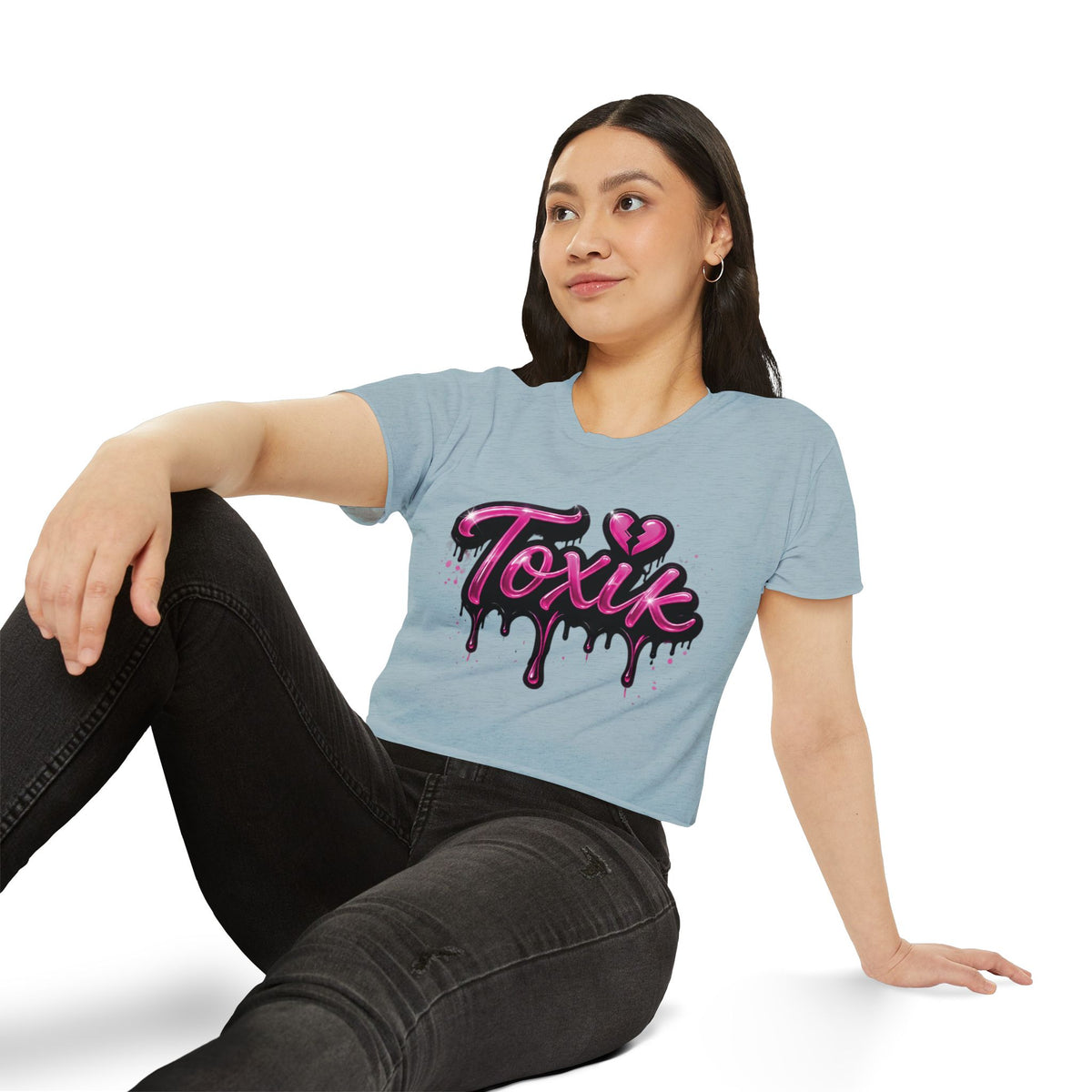 Toxik Graphic Crop Top — Pink Drip Festival Tee for Women