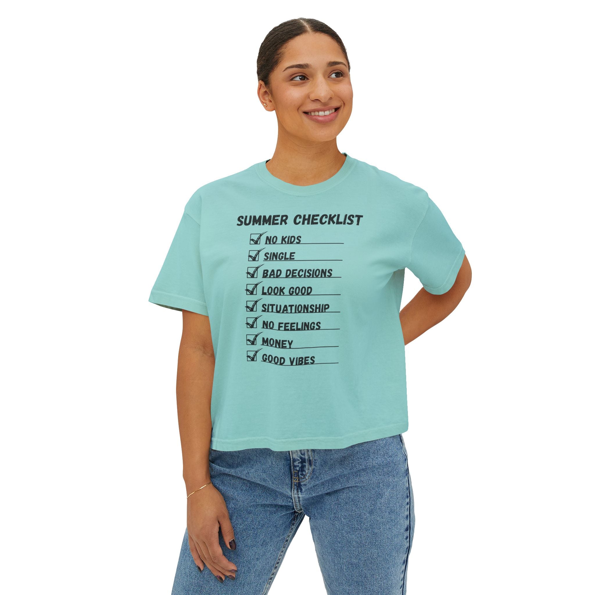 Summer Checklist Boxy Tee — 'Summer Checklist' Graphic Women's Boxy T-Shirt