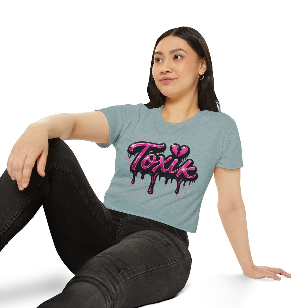 Toxik Graphic Crop Top — Pink Drip Festival Tee for Women