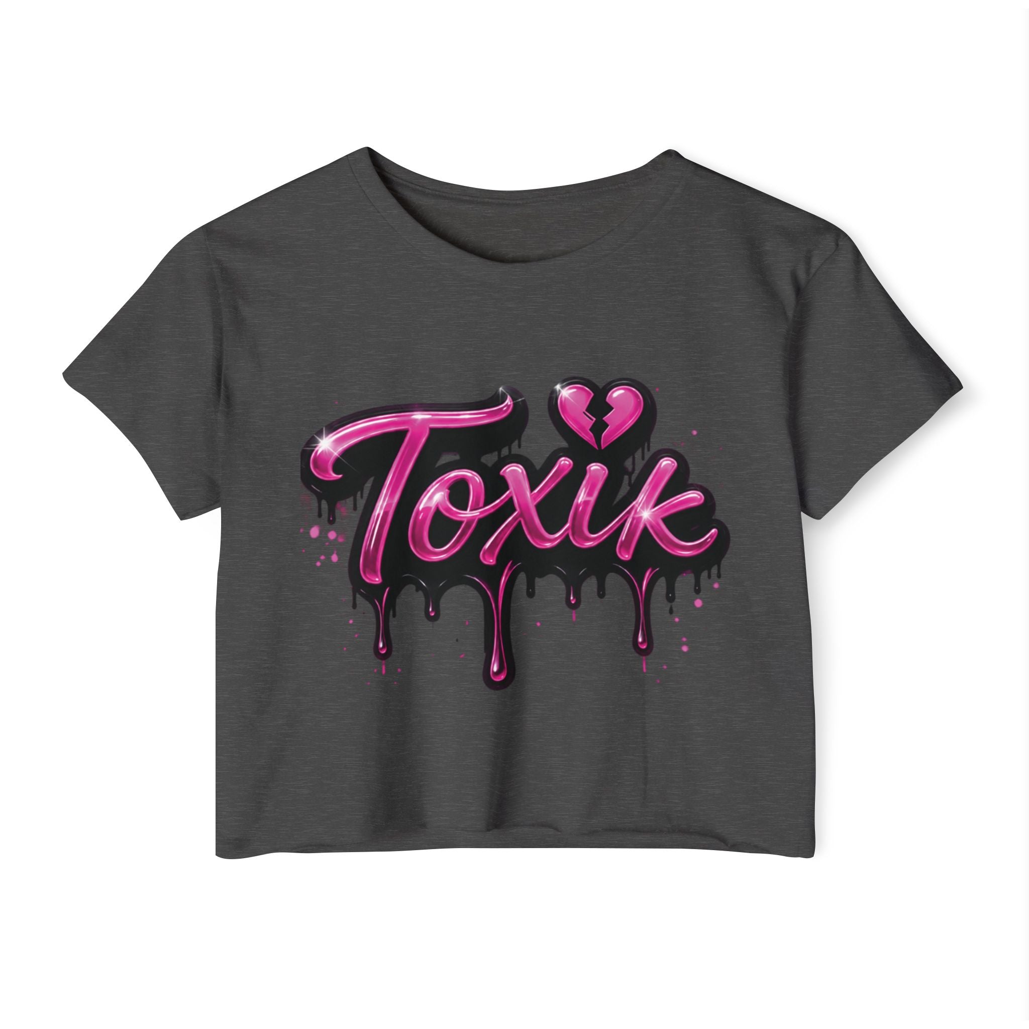 Toxik Graphic Crop Top — Pink Drip Festival Tee for Women