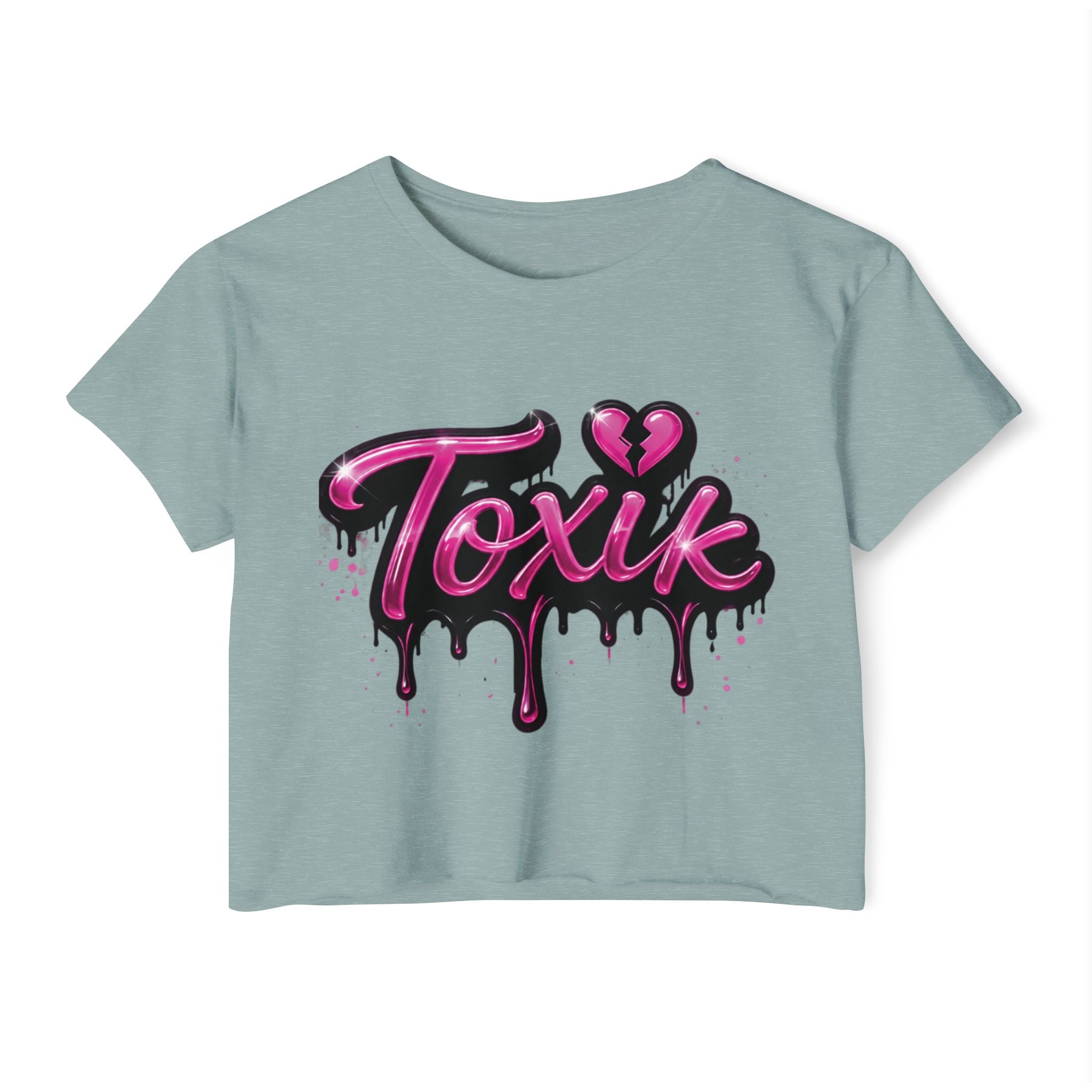 Toxik Graphic Crop Top — Pink Drip Festival Tee for Women