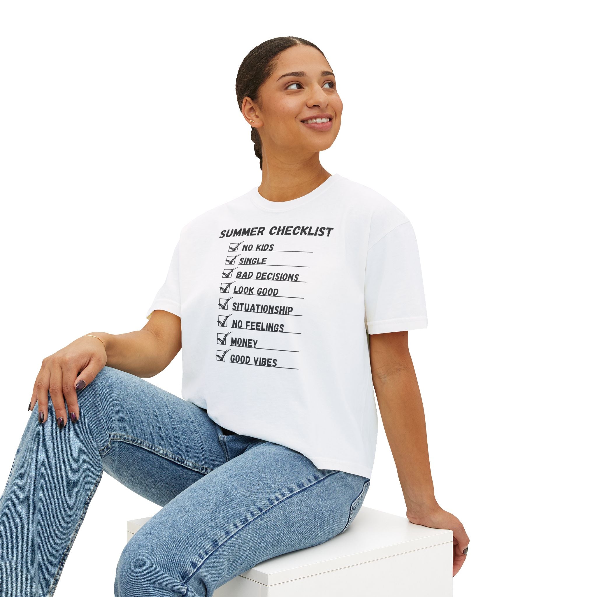 Summer Checklist Boxy Tee — 'Summer Checklist' Graphic Women's Boxy T-Shirt