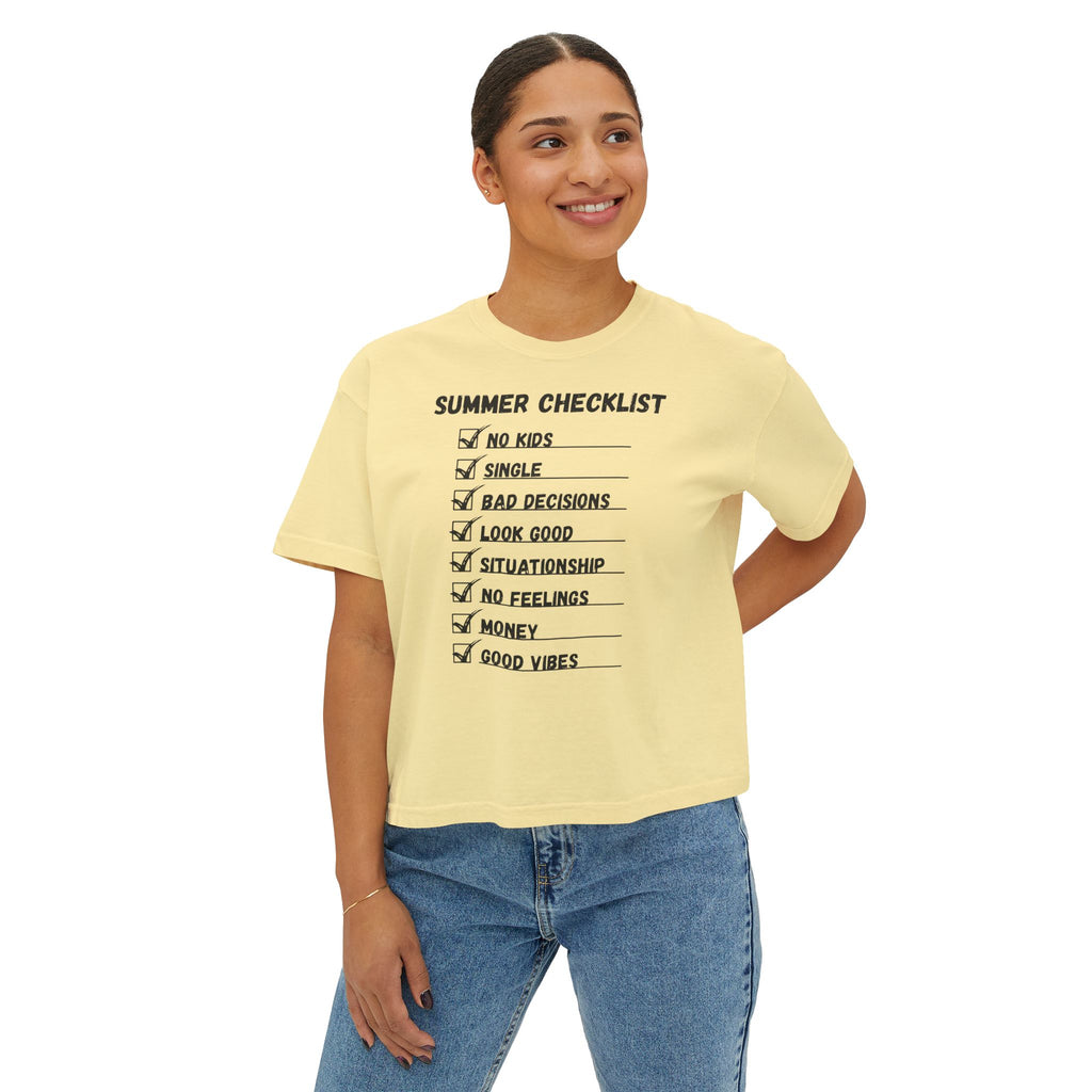 Summer Checklist Boxy Tee — 'Summer Checklist' Graphic Women's Boxy T-Shirt