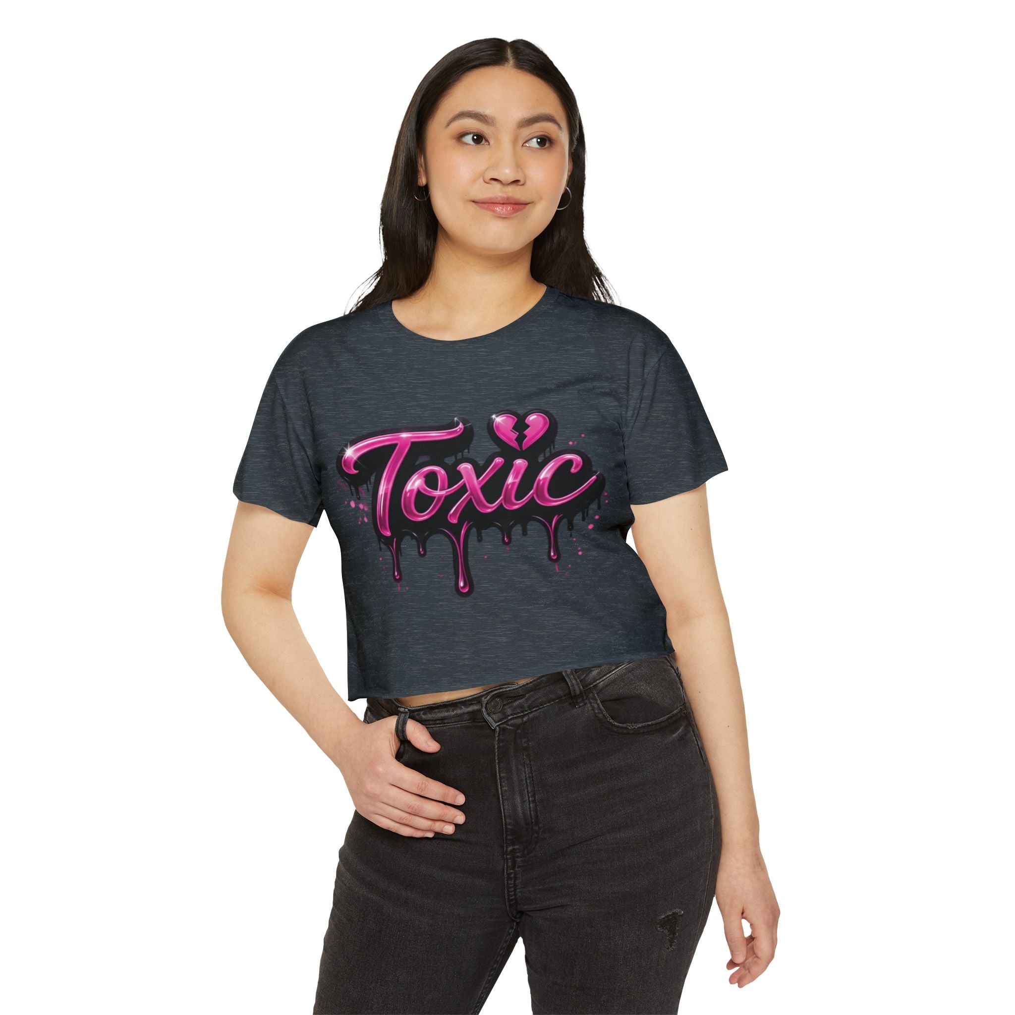 Toxic Graphic Crop Top — Pink Drip Festival Tee for Women
