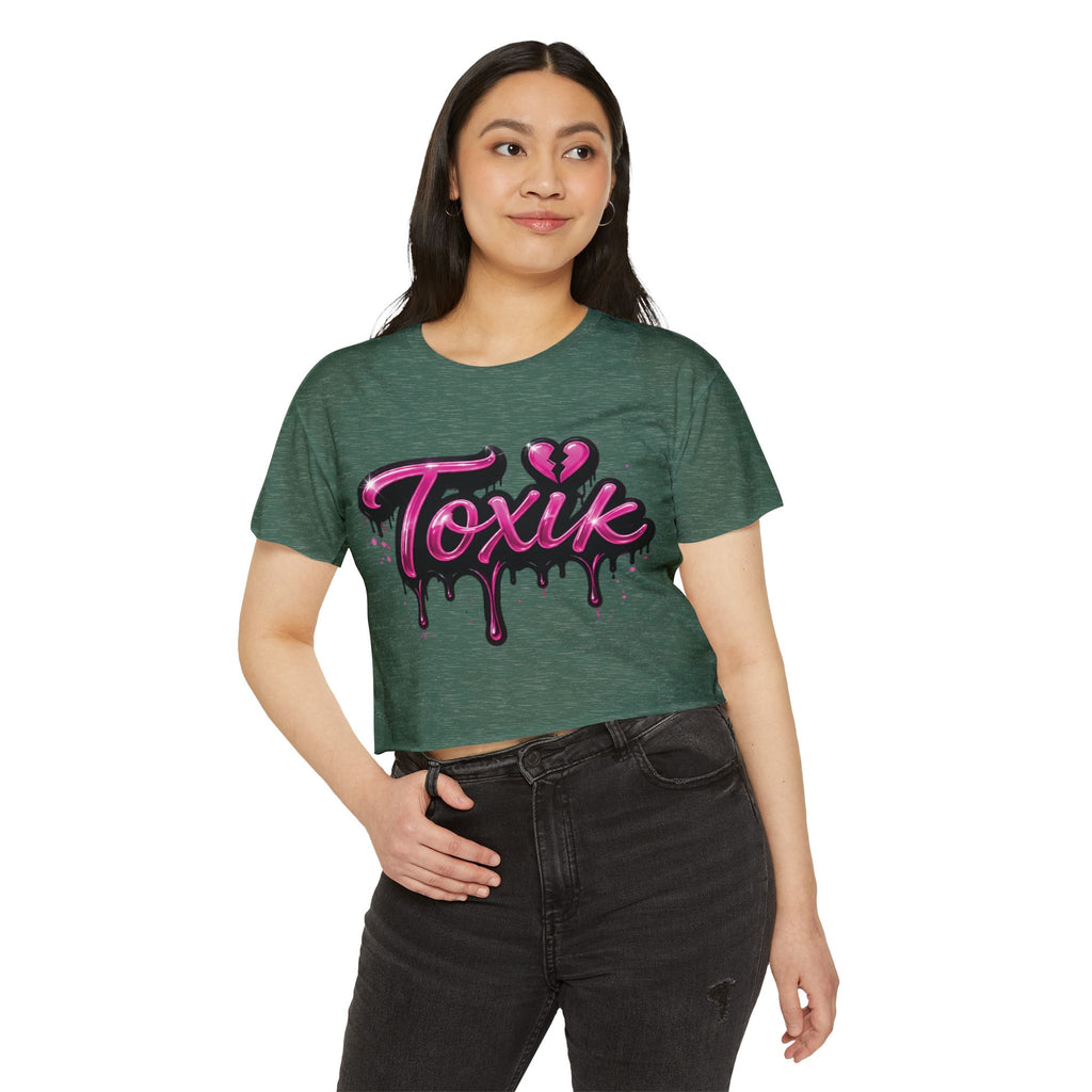 Toxik Graphic Crop Top — Pink Drip Festival Tee for Women