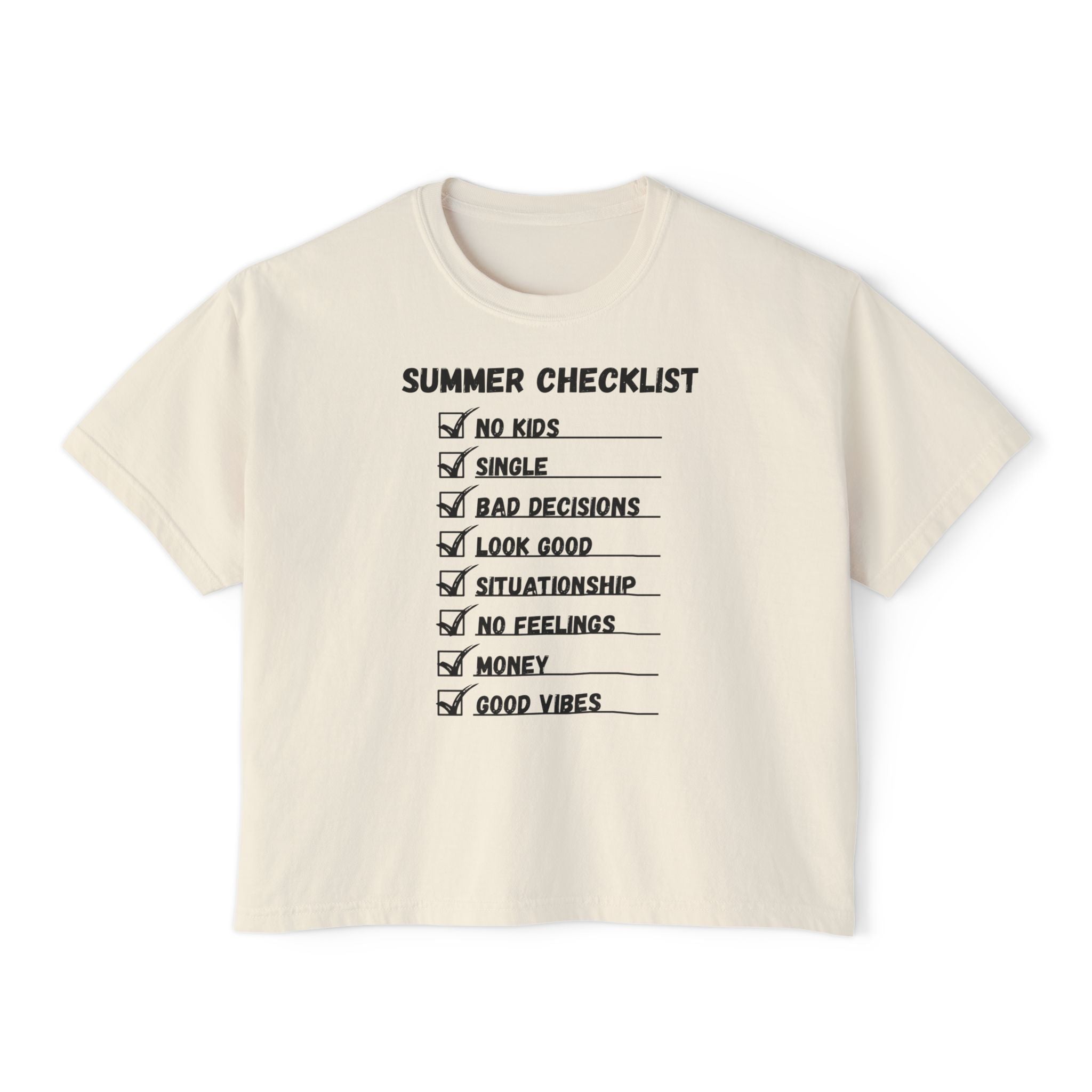 Summer Checklist Boxy Tee — 'Summer Checklist' Graphic Women's Boxy T-Shirt