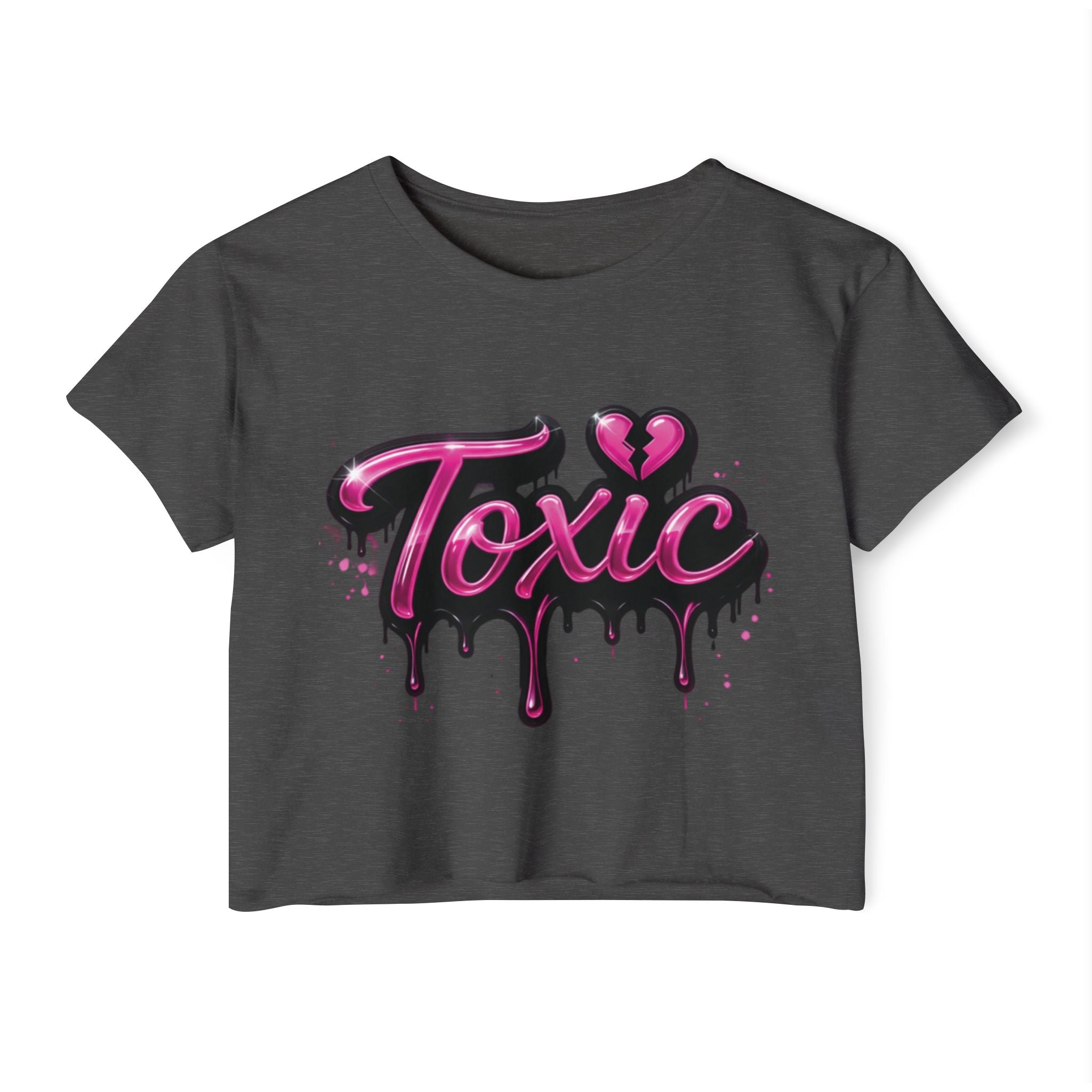 Toxic Graphic Crop Top — Pink Drip Festival Tee for Women
