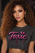 Toxic Graphic Crop Top — Pink Drip Festival Tee for Women