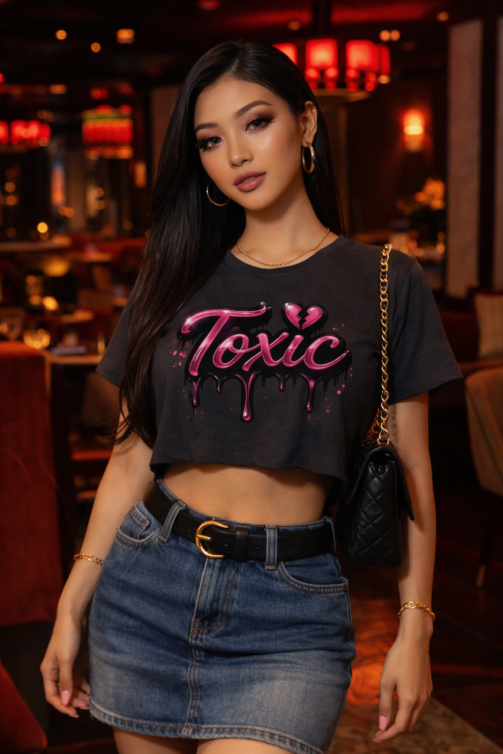 Toxic Graphic Crop Top — Pink Drip Festival Tee for Women