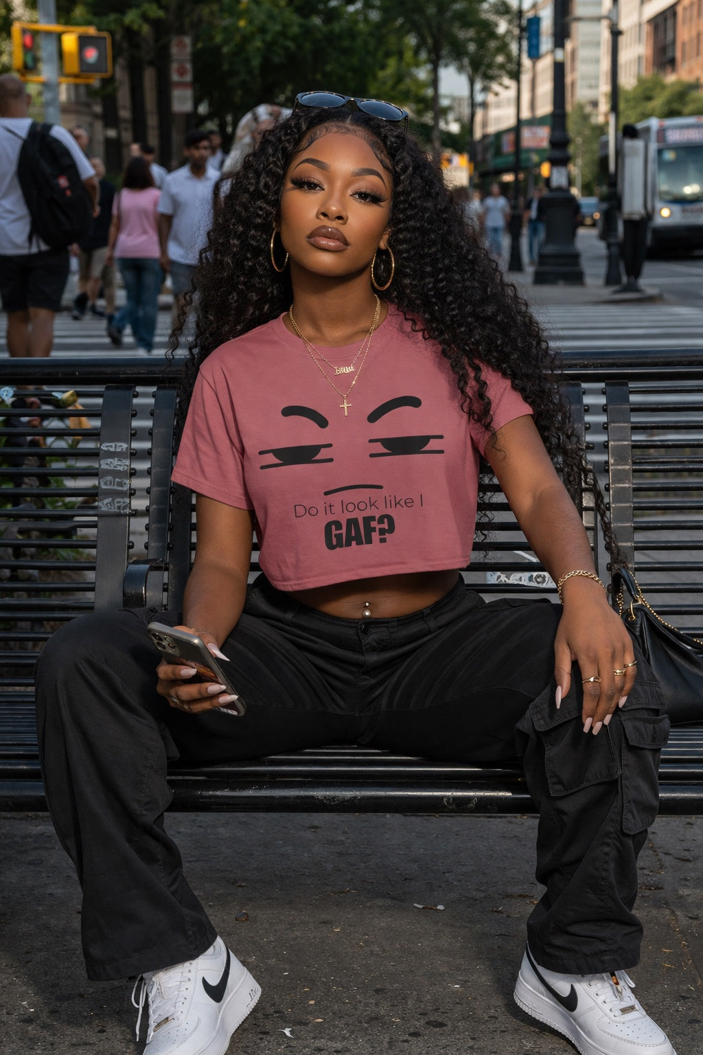 Do it look like I GAF? Face Graphic Crop Top | Sassy Text Tee