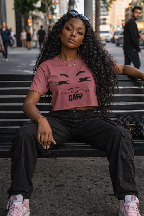 Do it look like I GAF? Face Graphic Crop Top | Sassy Text Tee