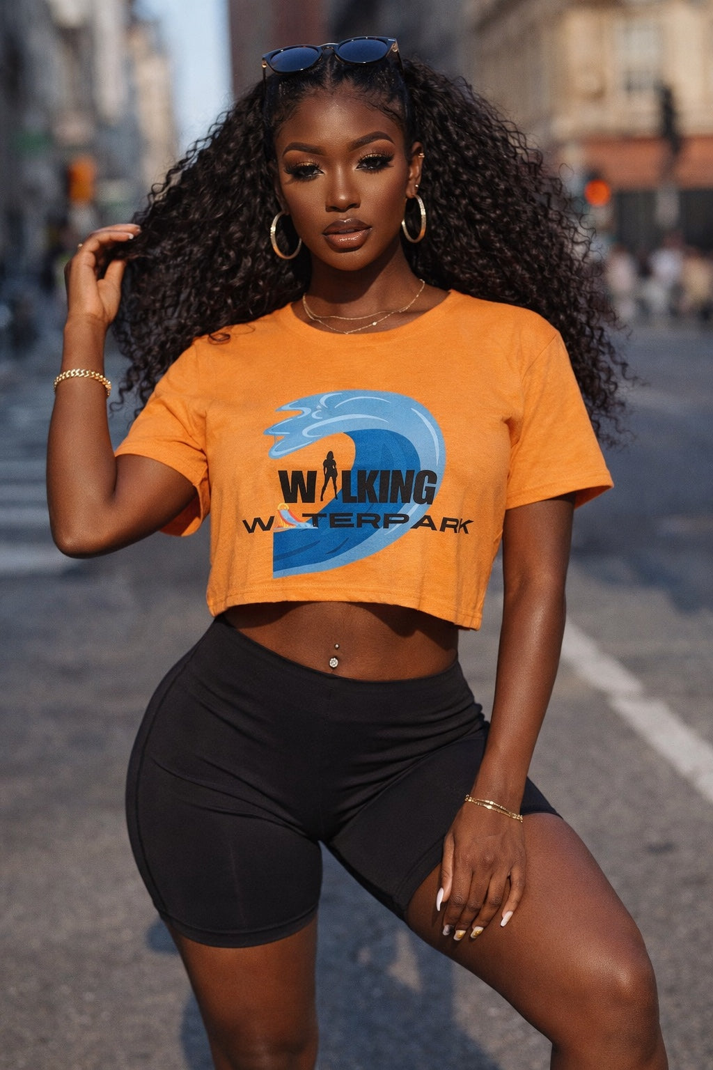 Walking Waterpark Crop Top — Women's Festival Surf Wave Tee