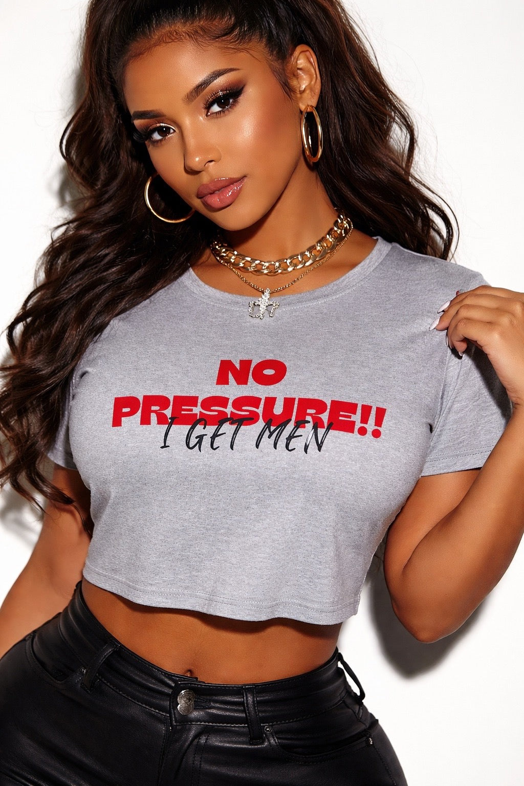 No Pressure!! I Get Men Crop Top | Festival Slogan Tee