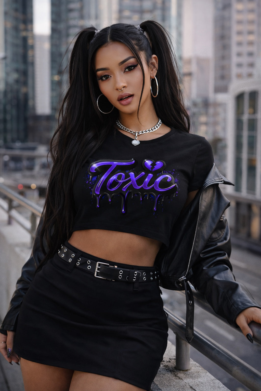 Toxic Graphic Crop Top — Purple Drip Festival Tee