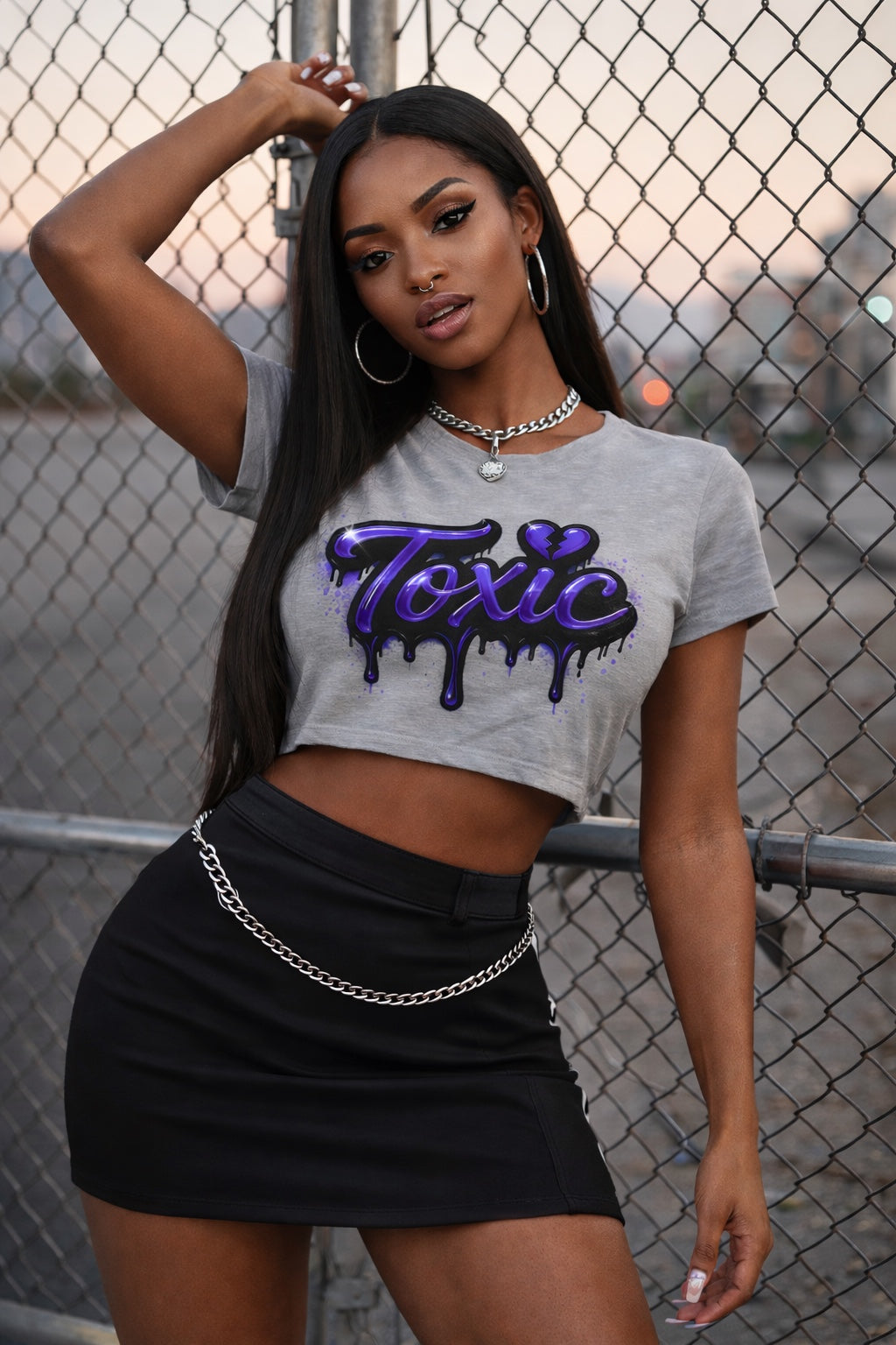 Toxic Graphic Crop Top — Purple Drip Festival Tee