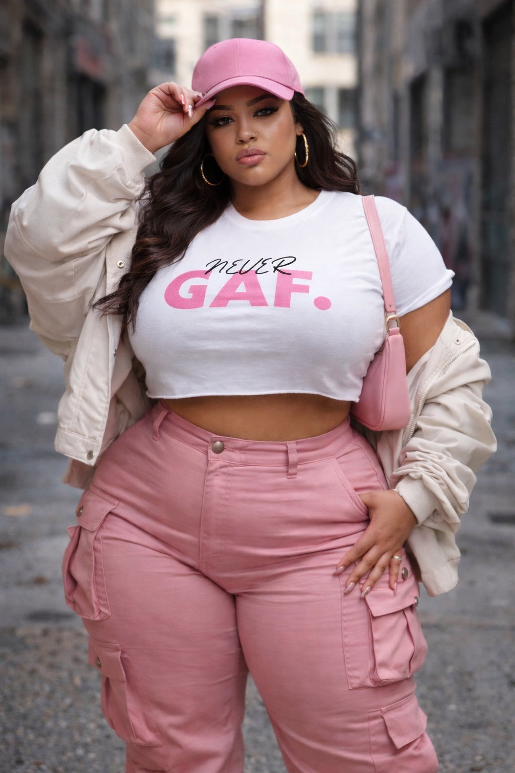 Never GAF Crop Top | Bold Pink Typography, Festival Graphic Tee