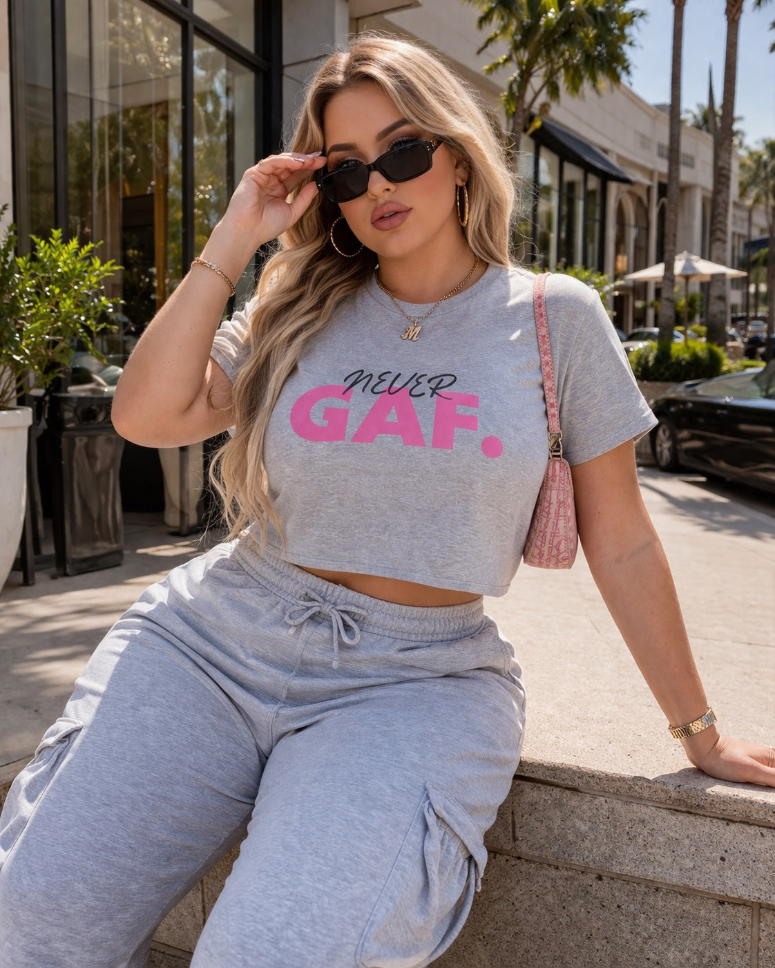 Never GAF Crop Top | Bold Pink Typography, Festival Graphic Tee