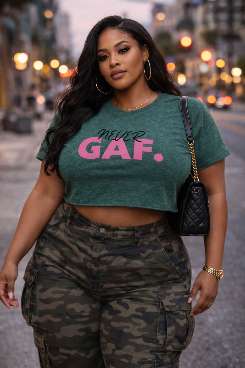 Never GAF Crop Top | Bold Pink Typography, Festival Graphic Tee
