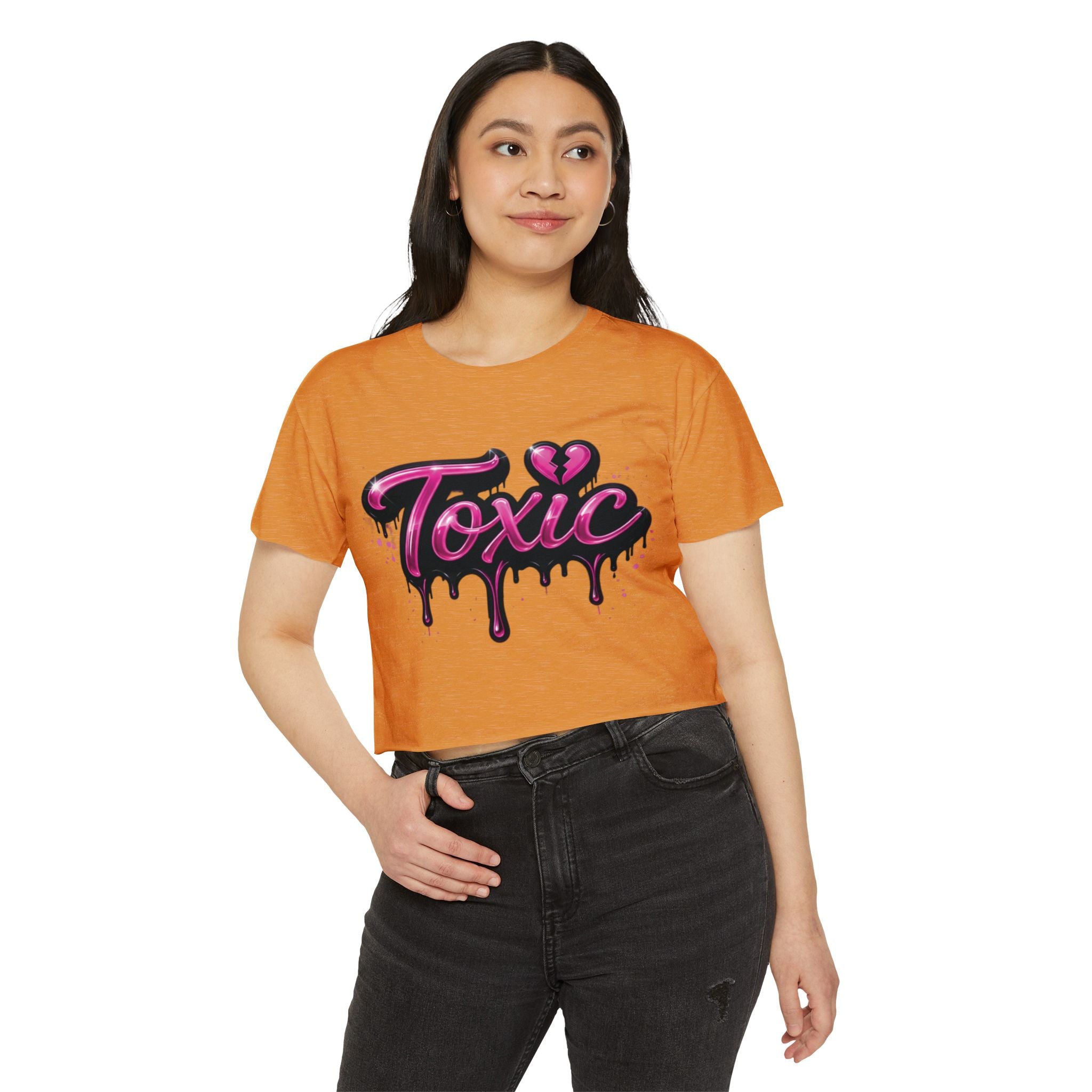 Toxic Graphic Crop Top — Pink Drip Festival Tee for Women