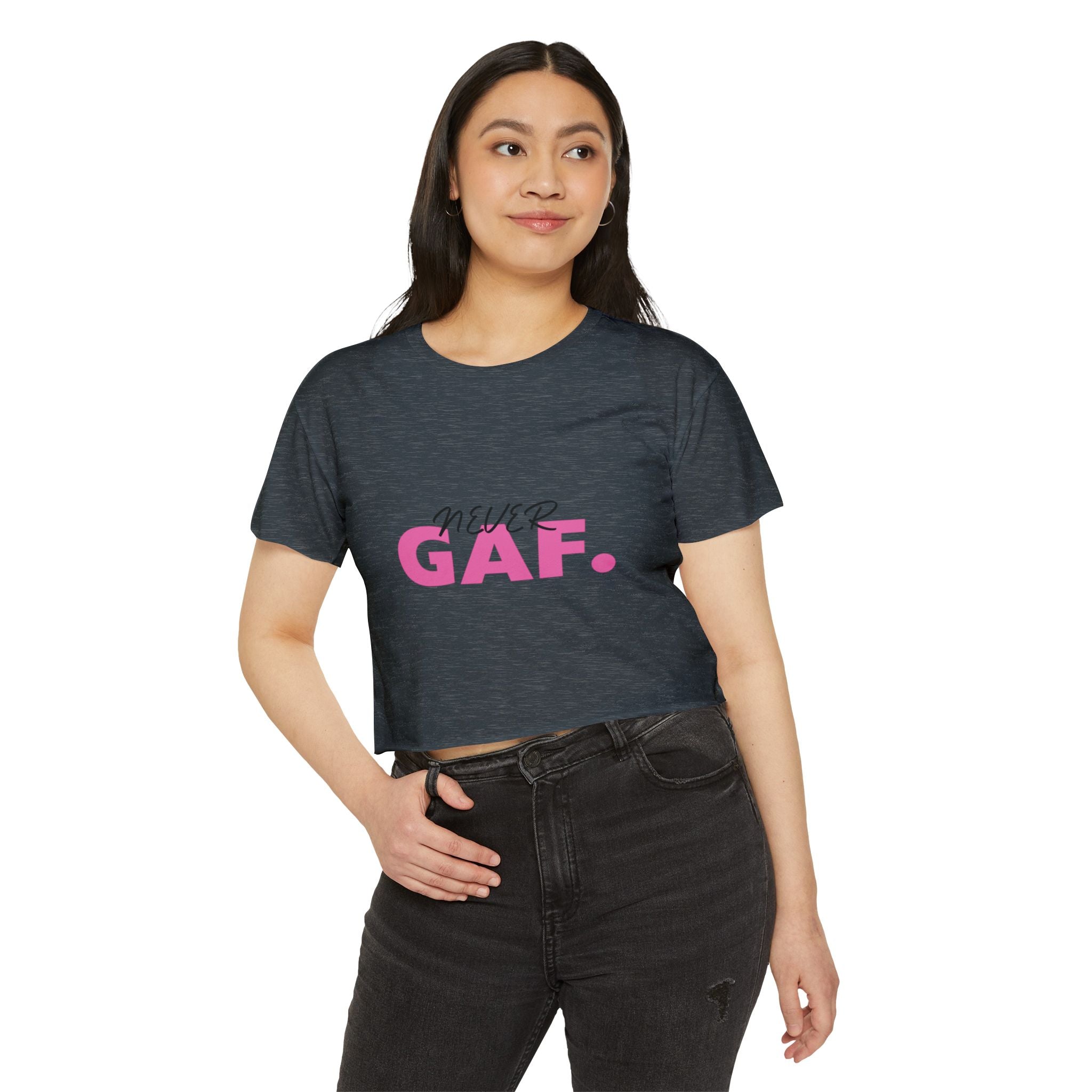 Never GAF Crop Top | Bold Pink Typography, Festival Graphic Tee