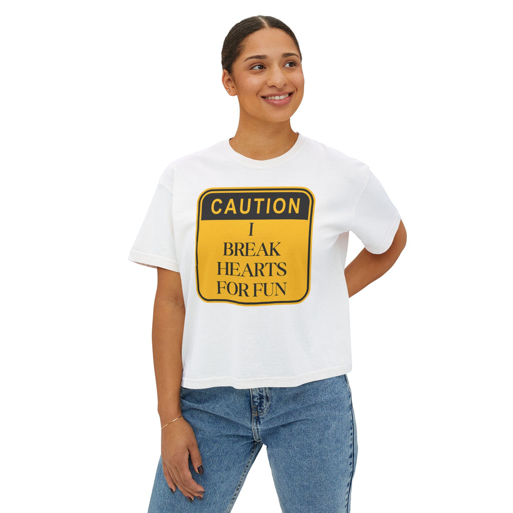 Caution: I Break Hearts For Fun Boxy Tee