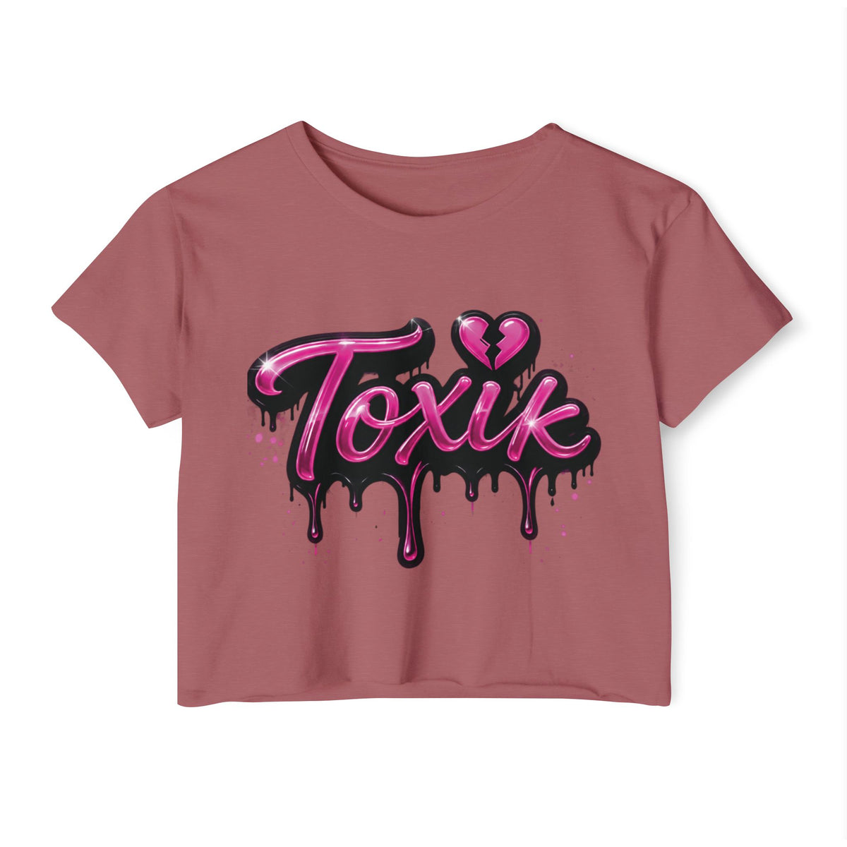 Toxik Graphic Crop Top — Pink Drip Festival Tee for Women