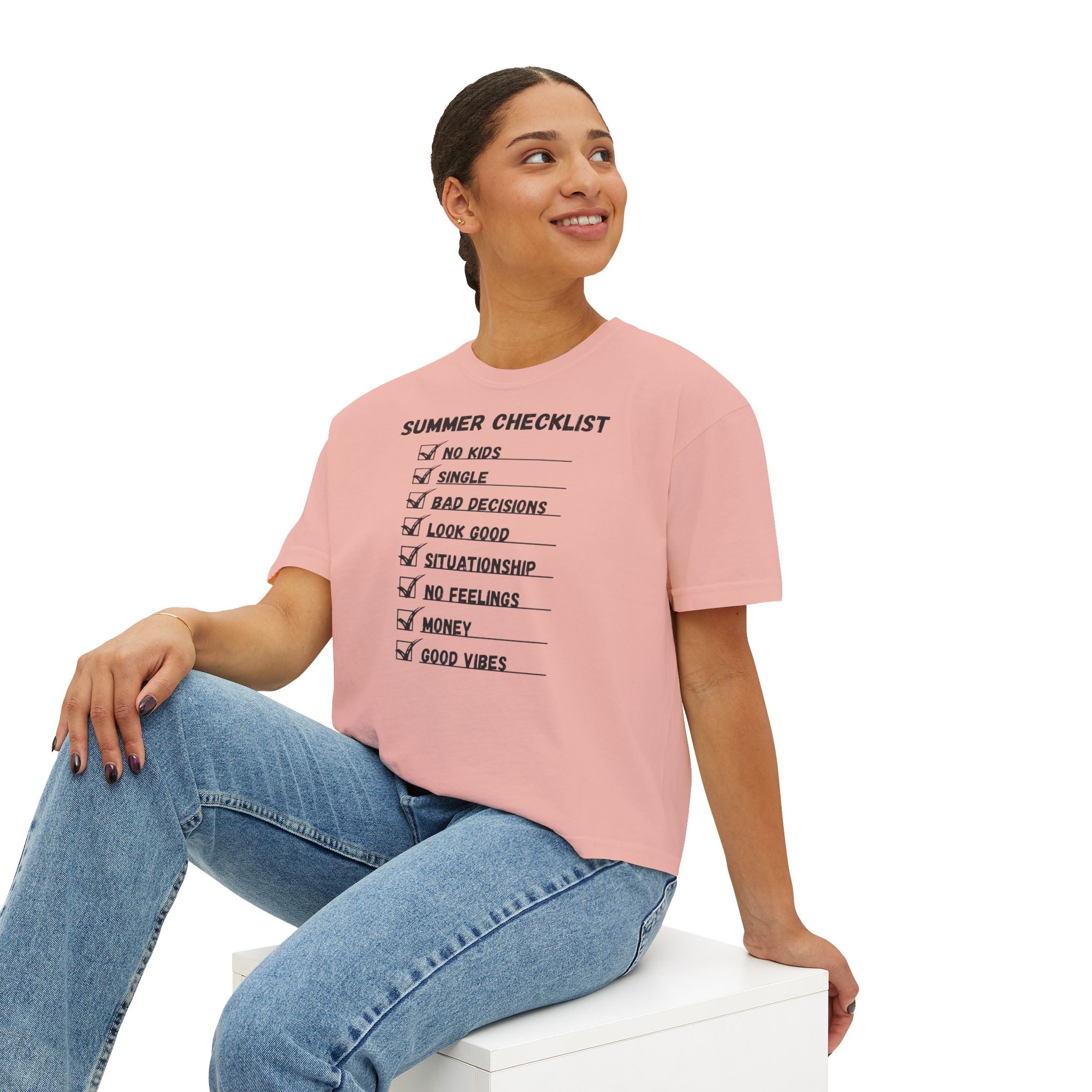 Summer Checklist Boxy Tee — 'Summer Checklist' Graphic Women's Boxy T-Shirt