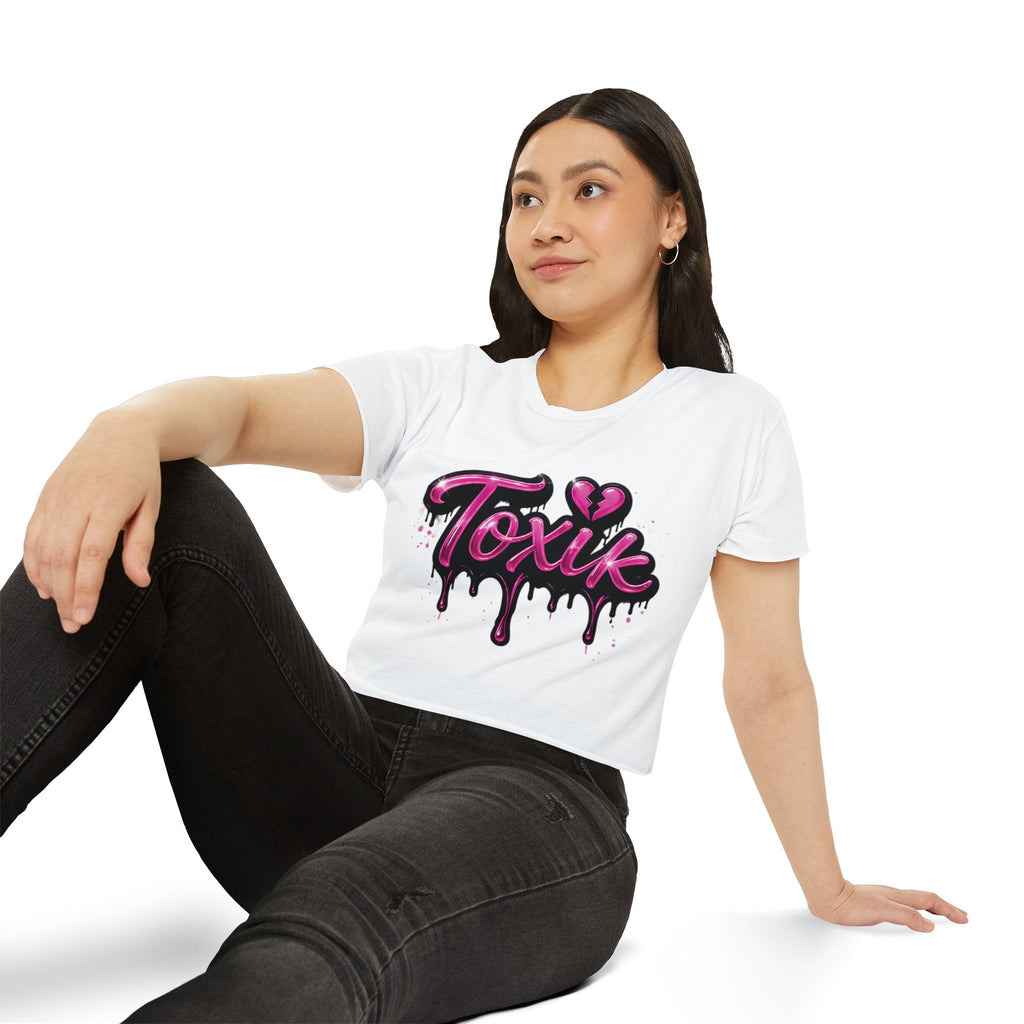 Toxik Graphic Crop Top — Pink Drip Festival Tee for Women