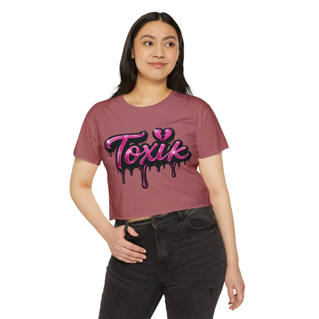 Toxik Graphic Crop Top — Pink Drip Festival Tee for Women