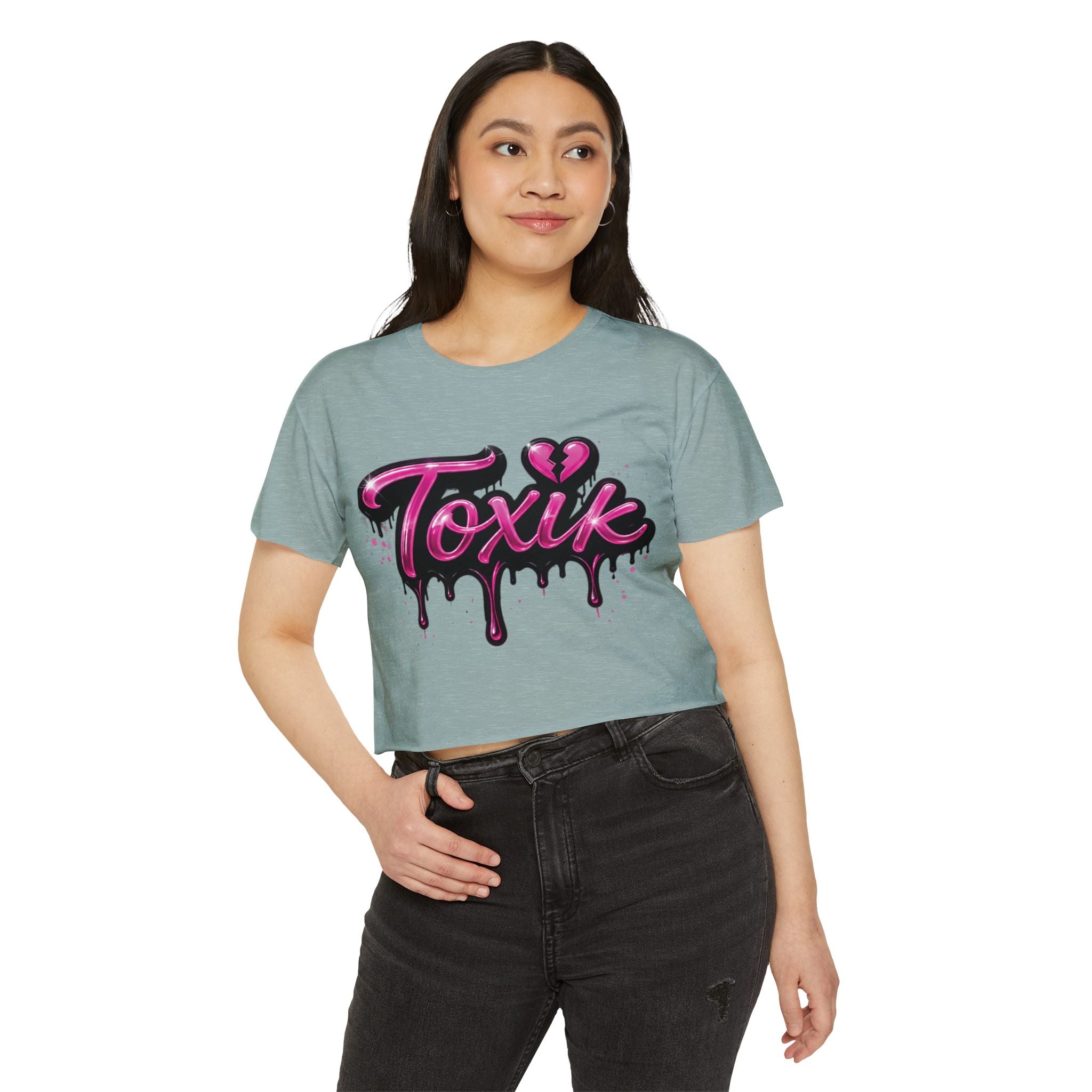 Toxik Graphic Crop Top — Pink Drip Festival Tee for Women