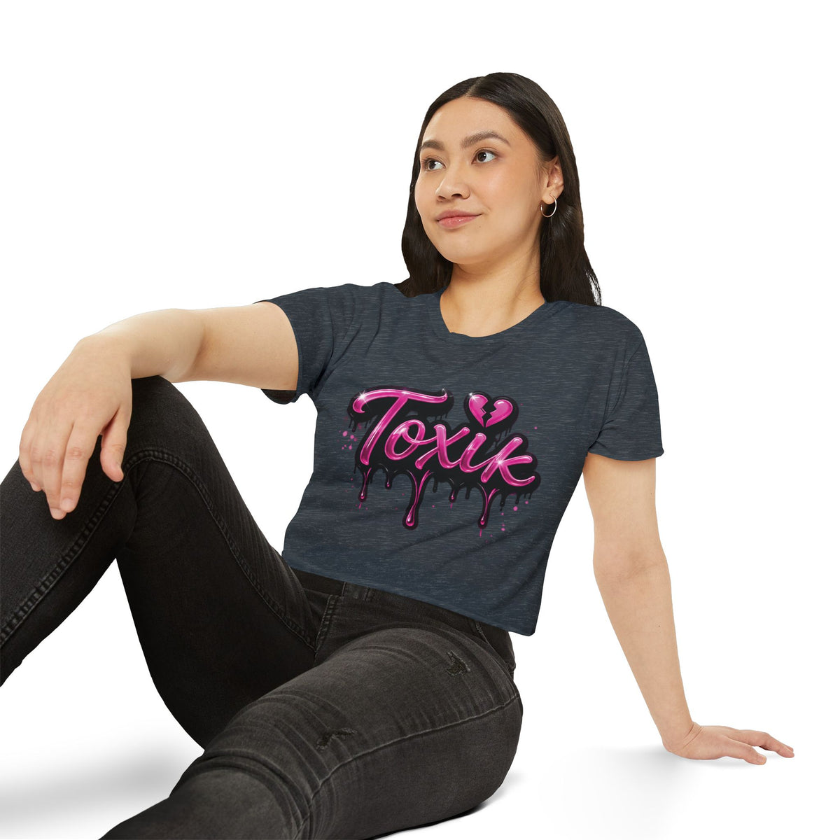 Toxik Graphic Crop Top — Pink Drip Festival Tee for Women