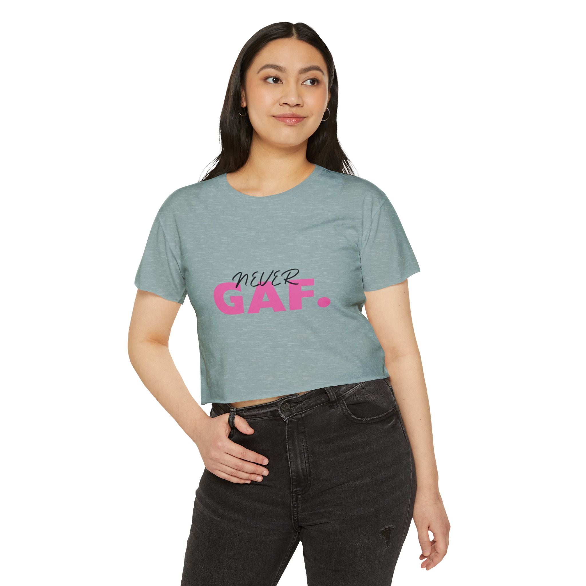 Never GAF Crop Top | Bold Pink Typography, Festival Graphic Tee
