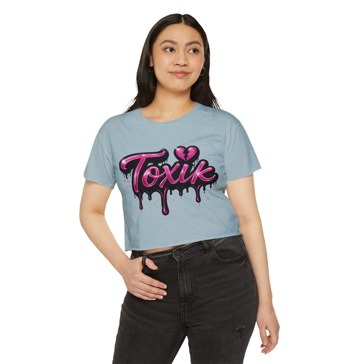 Toxik Graphic Crop Top — Pink Drip Festival Tee for Women