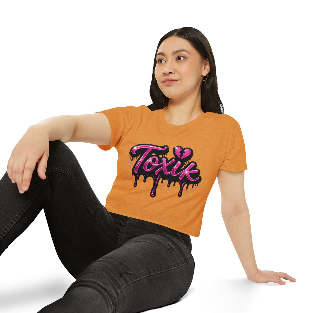Toxik Graphic Crop Top — Pink Drip Festival Tee for Women