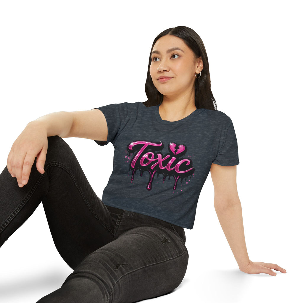 Toxic Graphic Crop Top — Pink Drip Festival Tee for Women